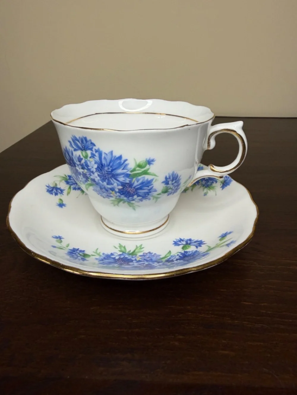 Vintage Colclough Cornflower Blue White Tea Cup & Saucer Set England Gilt Gold
